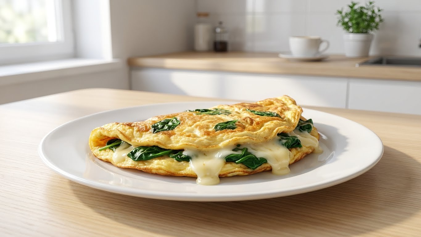 Omelete de Espinafre e Queijo para Café da Manhã