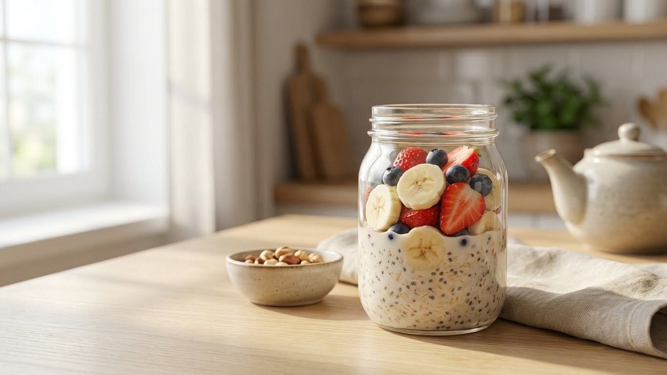 Overnight Oats com Frutas para Café da Manhã